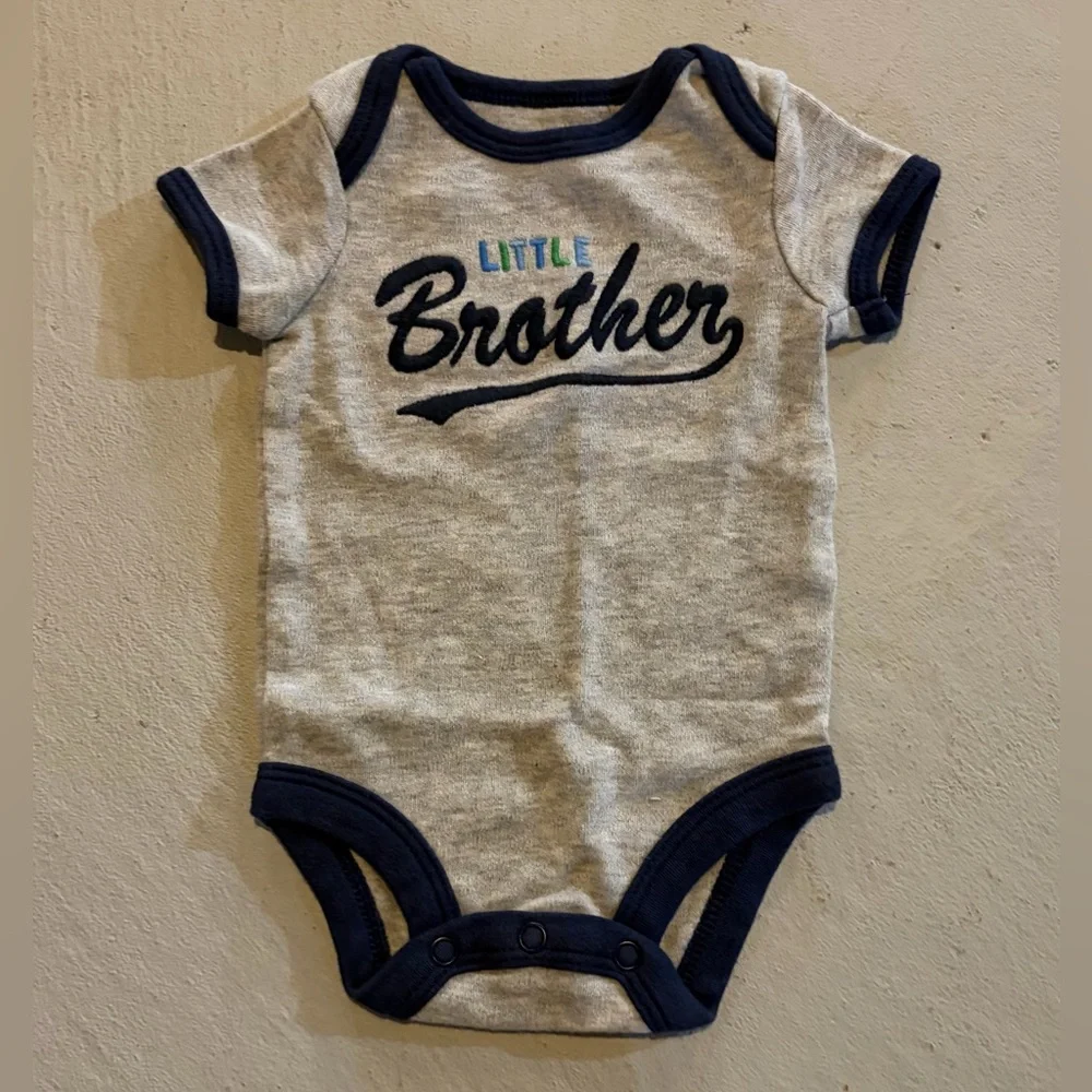 Little Brother Gray & Navy Short Sleeve Newborn Onesie